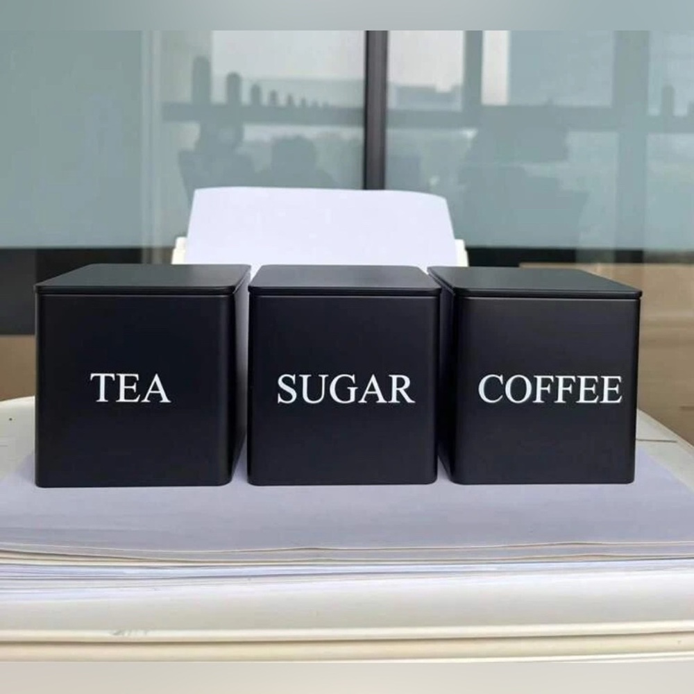 Small Black Tea, Sugar, and Coffee Canister Set